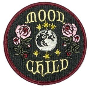 Moon Child Iron On Embroidered Patch Boho Floral Celestial